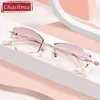 Sunglasses Frames Elegant Optical Glasses Rimless Titanium Light Spectacles Fashion Eyeglasses Frame Women Diamond Trimmed Stones Crystal