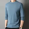 Herr t-skjortor dagliga t-shirtbesättningar rund nacke tee långärmad enkel lätt stretch fasta färg toppar tröjor