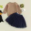 Kleidungssets Kleinkind Mädchen S 2-teiliges Outfit Langarm-Sweatshirt mit Blumengeist-Print und Tüllrock-Set