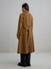 Women's Wool Blends DUSHU 10.1% Cashmere 89.9% Wool Women Temperament Camel Long Woolen Jacket Belt Design Front Shoulder 100% Wool Black Wool Coat 231116