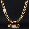 KRKC 12mm 18K Gold Plated CZ Buckle Miami Stainless Steel Cuban Link Chain Hip Hop Jewelry