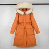 Mulheres Down Parkas Janveny Grande Natural Raccoon Fur Com Capuz Longo Casaco Mulheres Inverno 90% Duck Down Parkas Feminino Espessura Sash Tie Up Jackets 231116