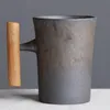 Кружки 300 мл креативная керамическая кофейная кружка ручной работы с ложкой ржавчиной глазурь деревянная ручка для воды для дома/чиновника