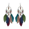 Boucles d'oreilles pendantes ethnique plume goutte pour les femmes Boho perles en bois déclaration boucle d'oreille Pendientes gitane Tribal fête bijoux cadeau