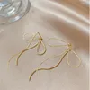 Stud Earrings Metal Tricolor Simple Line Jewelry Gold Color Silver Bow Elegant Female