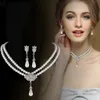 Set di gioielli da sposa Elegante strass Perla Collana con goccia Orecchini da sposa per le donne Regali Collane di fiori multistrato collares 231116