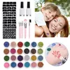 Set di inchiostri per tatuaggi glitter tatuaggi impermeabili per body art per bambini con 2 colla 5 pennelli 125 stencil regalo