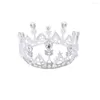 Hårklipp barock silverfärg kristall små tiaror runda kronor för flickor prinsessan fest strimmig tävling diadem tillbehör