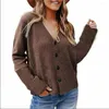Damesbreien Spring/Autumn 2023 Europe-USA-stijl Kniting Outerwear Women V-Neck massief Single-Breasted Losse Losse Cardigan Sweater