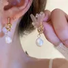 Stud French Elegant Gold Color Bean Spliced Flat Pearl Earrings for Korean Fashion Jewelry Party Womens Sweet Accessories 231116