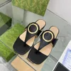 2023 Summer Blondie Leather Slipper Square Toe Sandal Metal Buckle Sandals Women G Letter Flip Flops Flats Mules Summer Outdoor Beach Slipper Loafers 35-42