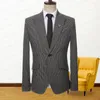 Men's Suits 2023 Fashion Men's Summer Casual Linen Black White Reto Classic Plaid Business Wedding Groom Jacket Blazer Coat