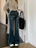 Jeans femininos calças de verão cinto denim boot corte cintura alta magro encaixe reto tubo mop apertado bolsos azuis escuros