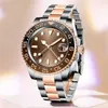 Rolaxs hoogwaardige luxe designer herenhorloge automatische GMT Sapphire 904L roestvrij staal ST9 lichtgevende waterdichte wortelbier horloges 2813 Mechanisch hebben logo