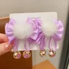 Hårtillbehör Ett par fast färg Autumn Plush Boll Ribbon Bow Flower Clips For Girl Kids Söta Hanfu Chinese Fairy Hairpin Fashion