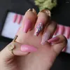 Faux Ongles Rose Cercueil Cristal Bling Acrylique Ballet Caviar Conception Logo Personnalisé Avec Onglets Adhésifs Autocollant