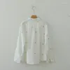 Blusas femininas 2023 primavera outono estilo japão mori menina flor bordado blusa de algodão turndown colarinho manga longa camisa feminina
