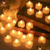 Świece świece 24 Buah lilin led tanpa api untuk rumah Natal Pesta Pernikahan Dekorasi Bentuk Hati Baterai Elektronik Tealight Daya D Dhngq