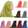 Kapelusze muzułmańskie małe dziewczynki hidżab z kwiatem netto elastyczne solidne podkarf islamskie czapki hatsturban czapki z maską szalik szalik 2-6y