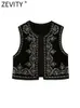 Womens Vests Zevity Women Vintage O Neck Sequins Flower Embroidery Short Vest Jacket Ladies Sleeveless Casual Velvet WaistCoat Tops CT3020 231115