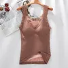 Damen Tanks Frauen Spitze Warm Tank Top Weste mit Brustpolstern Plüsch verdickt Slim Fit Herbst und Winter Unterwäsche Innenbekleidung