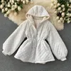 Women's Down Warm Velvet Coat Winter Fashion Sequins Solid Lantern Sleeve Draw String Hooded Jacket Elegant Thick Cotton Female