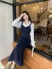 Robes décontractées Denim Sundress Femmes Printemps Ceinture Sans Manches Trompette Tank Midi Coréen Mode Jeans Robe S M L
