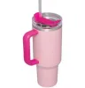 Pinkparade Valentine Day Gift Pink Flamingo 1: 1 med logotypen 40oz H2.0 Tumblers Cups med handtagslockstrån Resbilmuggar Vakuumisolerade dricksvattenflaskor i1221