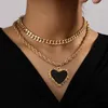 Colliers pendants une pièce de charme coeur double chaîne de charme en acier inoxydable collares para mujer bijoux femmes drop en gros