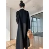 Women's Fur Faux Fashion Winter Trench Coat for Women Elegant Korean Casual Doublebreasted Wool Long Jacket Black Office Lady Loose Outwear 231115