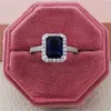 Hanmade Square edelstenen Ring 925 Sterling Silver Diamond CZ Betrokkenheid trouwringen voor vrouwen belofte feestjuwelen geschenk
