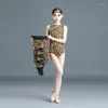 Scene Wear Children Leopard Print Latin Dance Dress 2023 Ärmlösa Leotards Toppkjolar Passar Girls Ballroom Competition Dresses