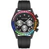 Orologi da polso PINTIME Orologio da uomo di lusso con cronografo hip-hop pieno di diamanti cinturino in silicone colorato 231115