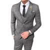 Mäns kostymer 2023 Mäns engelska affärer Casual Solid Color Plaid Suit Three-Piece Young Groom Man Wedding Dress Man