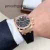 Reloj de lujo suizo AP Royal Oak Series 26240 o cinturón con placa negra en oro rosa, moda para hombres, ocio, negocios, deportes, espalda, reloj de pulsera mecánico transparente