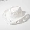 Breda breim hattar hink hattar designer lyx sommar sol hatt för kvinnor vita cowboy hattar mode ihåliga hattar breda brim strandhattar utomhus hatt yq231116