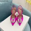 2023 Yeni Amina Muaddi sığ ağız moda ayçiçeği su matkabı yüksek topuk ayakkabılar deri ince topuk sandallar kadınlar için