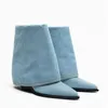 Herbst Winter Neue Denim Mode Western Stiefel Starke Ferse Spitze frauen Schuhe Stiefeletten Blau