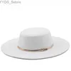 Chapeaux larges chapeaux seau 9.5CM large bord église Derby haut-de-forme Panama solide feutre Fedoras chapeau avec arc pour les femmes artificielle blanc laine mélange Jazz casquette YQ231116