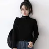 Magliette da donna Camicia da donna Wild Trend Coreano Retro Collo alto Lettera Casual Manica lunga