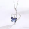 Chains 2023 Jewelry Fashion Beautiful Blue Butterfly Heart Pendant Necklace Female Gift Wholesale