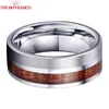 Anneaux de mariage en gros 8mm bois incrusté de carbure de tungstène hommes bande moderne pour les femmes bague de fiançailles poli brillant confort ajustement