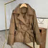 Mulheres para baixo parkas malina inverno grosso gola parkas moda feminina gravata cintura casacos feminino elegante sólido curto acolchoado jaquetas femininas senhoras 231012