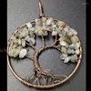 Pendant Necklaces 49mm Fashion Tree Of Life - Lapis Lazuli Labradorite Crystal Amazonite Howlite Wire Wrap Bead WFH319