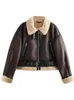 Women's Leather 2023 Winter Woman's Fashion Thick Warm Faux Shearling Jacket Coat Vintage Long Sleeve Belt Hem Female Outerwear Chic