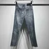 Vrouwen 23 Nieuwe Jeans Washe Rippe Gaten Flockin Letters Enim Broek Mannen Micro-Elastische Broek Esiner Broek Treny Dunne Jeans