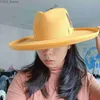 Wide Brim Hats Bucket Hats Yellow new Fedora hat 10cm brim Fedora hat Green men's and women's bow wide brim Panama hat Unisex YQ231116