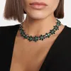 Chaînes Mode Vert Strass Fleur Collier Collier De Mariage Pour Les Femmes Déclaration De Mariée Brillant Cristal Collier Clavicule Bijoux