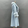 女性の毛皮のフェイクミスジャネフール冬のコート本物の襟カシミアウールジャケットラグジュアリーロングトレンチパッド入りオーバーコート女性231115