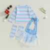 Clothing Sets Toddler Kid Girl Halloween Costume Set Rainbow Stripe Print Long Sleeve Tops Letter Overall Romper Socks Children Outfit 231116